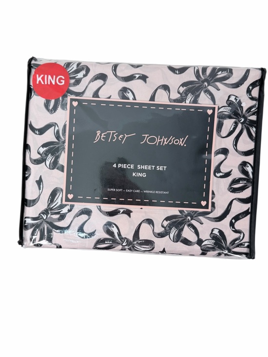 Betsy Johnson King Sheet Set Pink Black Bow Print 4 Piece Bedding Set New